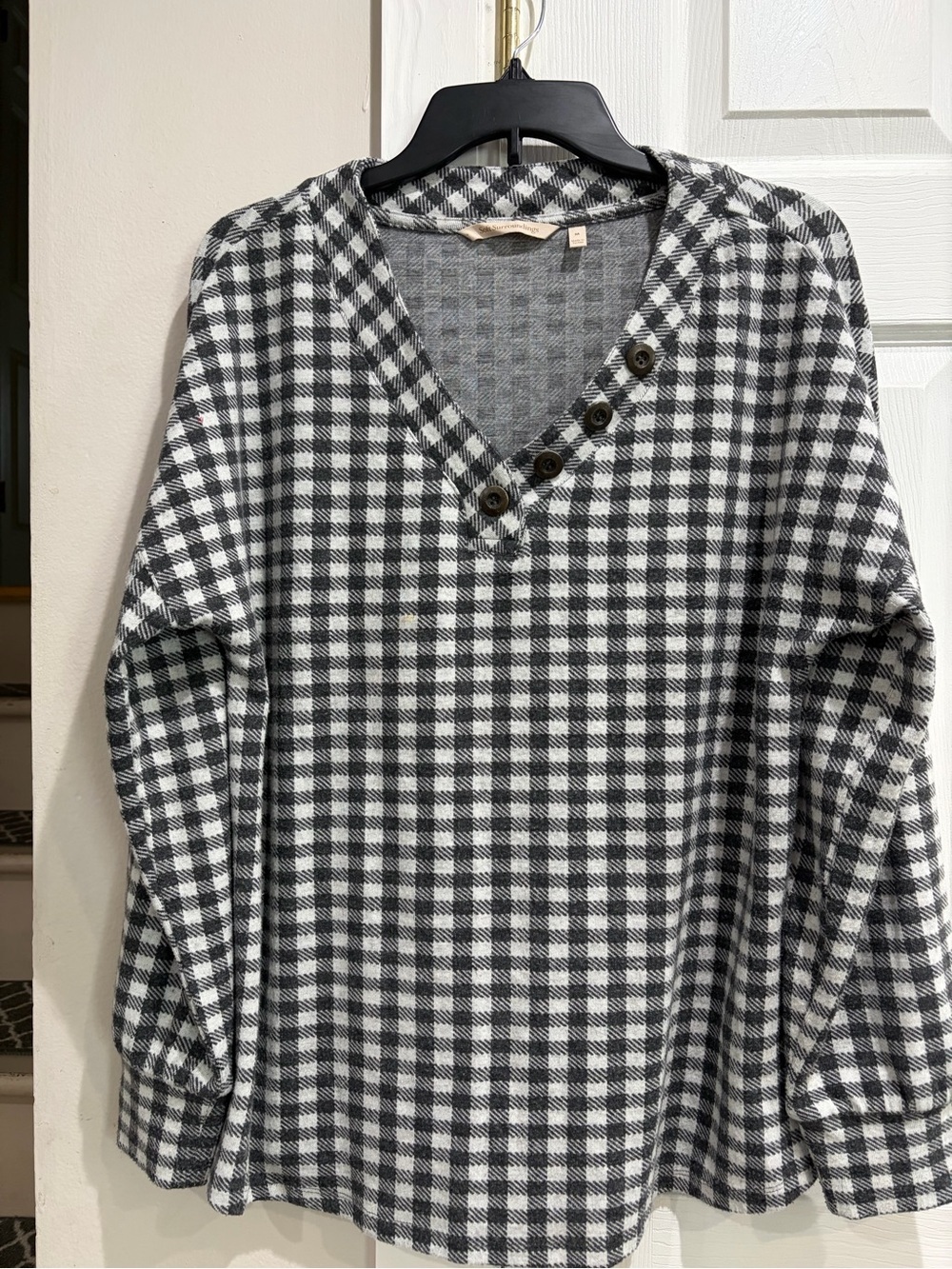 Soft Surroundings Gray and Black Gingham Yoke Pullover